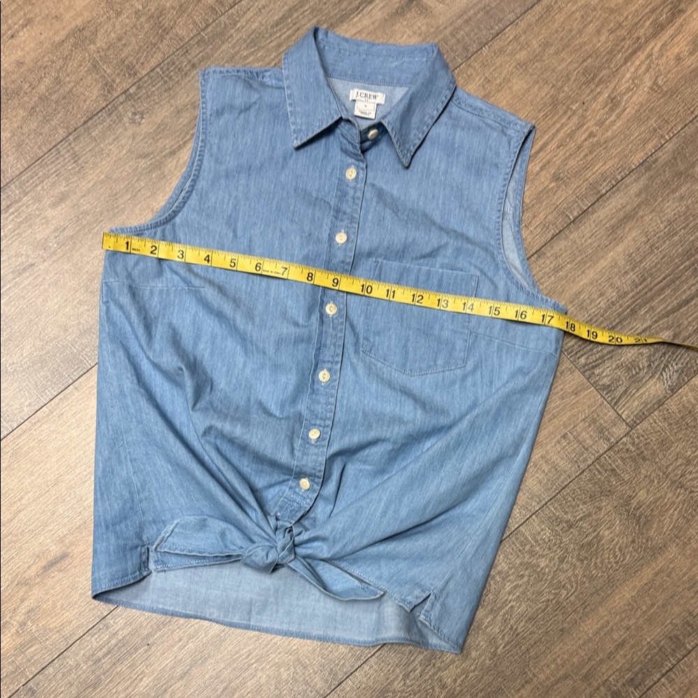 NWOT J. Crew Blue Sleeveless Chambray Tie-Front Button-Up Cotton Top - Picture 7 of 10